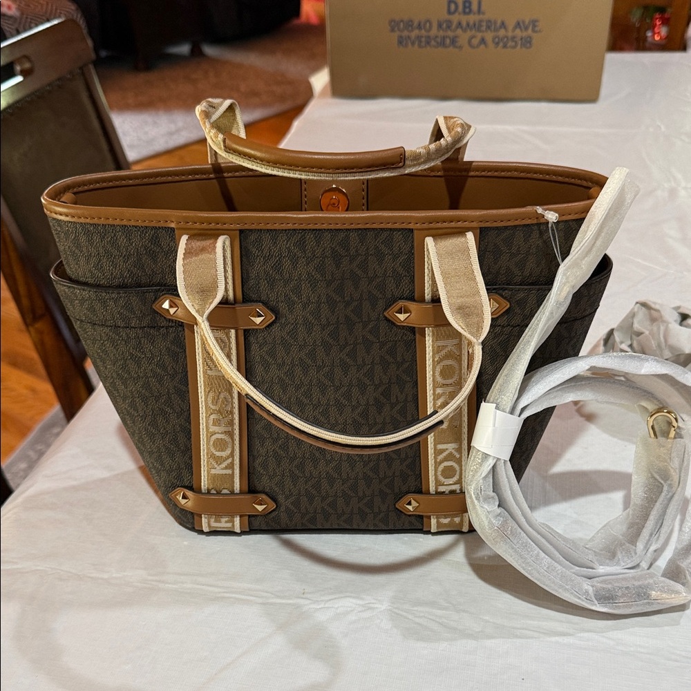 Michael Kors Brown and Tan Signature Logo Tote